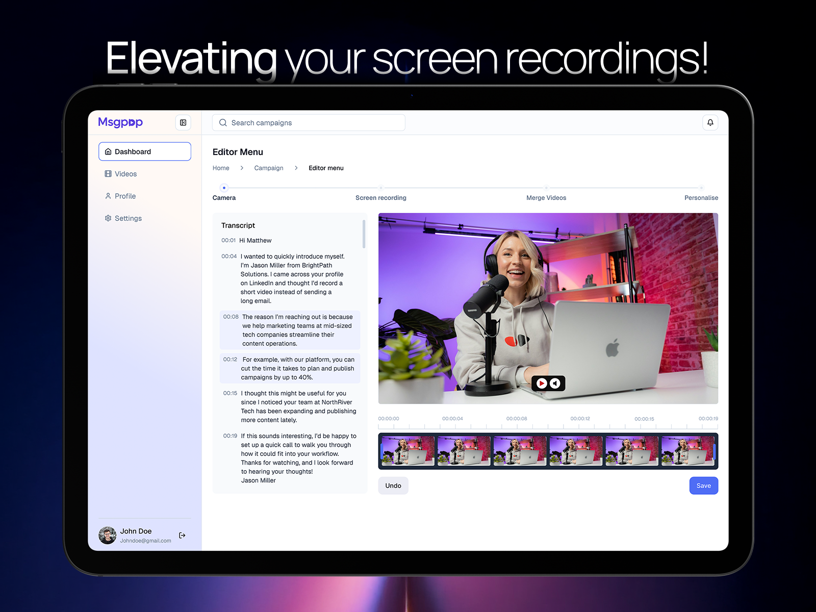 Msgpop - The Video Personalization Web App app redesign clean ui creative direction dashboard dashboard design interaction design interface design minimal design modern ui product design redesign saas app smooth ux ui design usability user experience ux design video personalization video platform web app