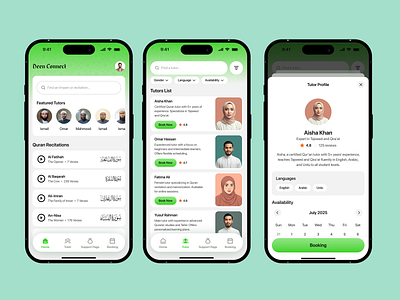 Deen Connect – Quran Learning Platform app app design application e learning education figma graphic design islamic learning platform minimal design mobile app mobile design mobile ui mobile ui concept muslim app product design quran hadith app uiux user interface wavespace