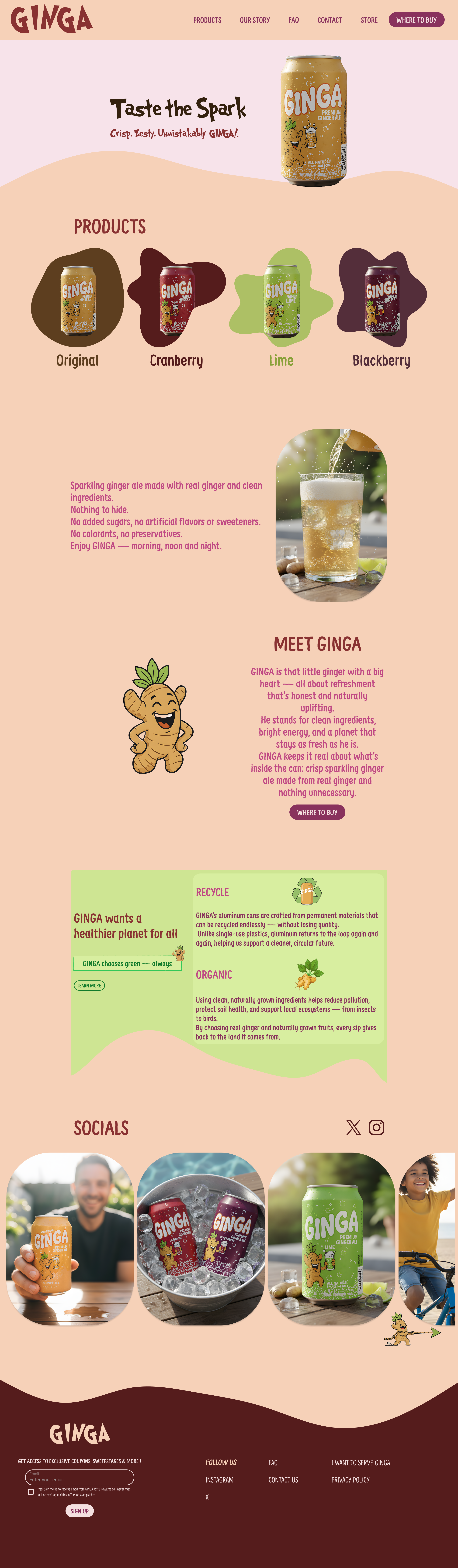 GINGA – Sparkling Beverage Website Homepage Design branding design landing page ui ux website