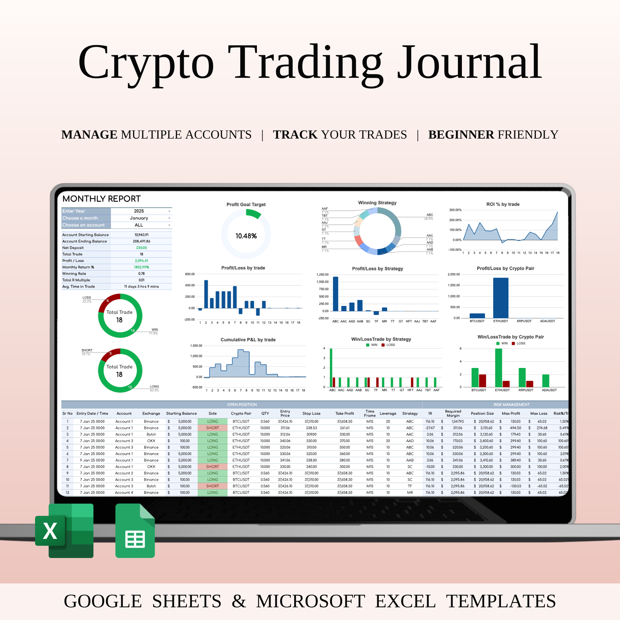 Crypto Trading Journal Template for Google Sheets & Excel altcoin trading bitcoin trading blockchain trading crypto analytics crypto dashboard crypto journal crypto markets crypto portfolio crypto strategy crypto tools crypto tracker crypto trading defi trading market analysis pnl tracking scalping crypto swing trading crypto trade history trading log trading performance