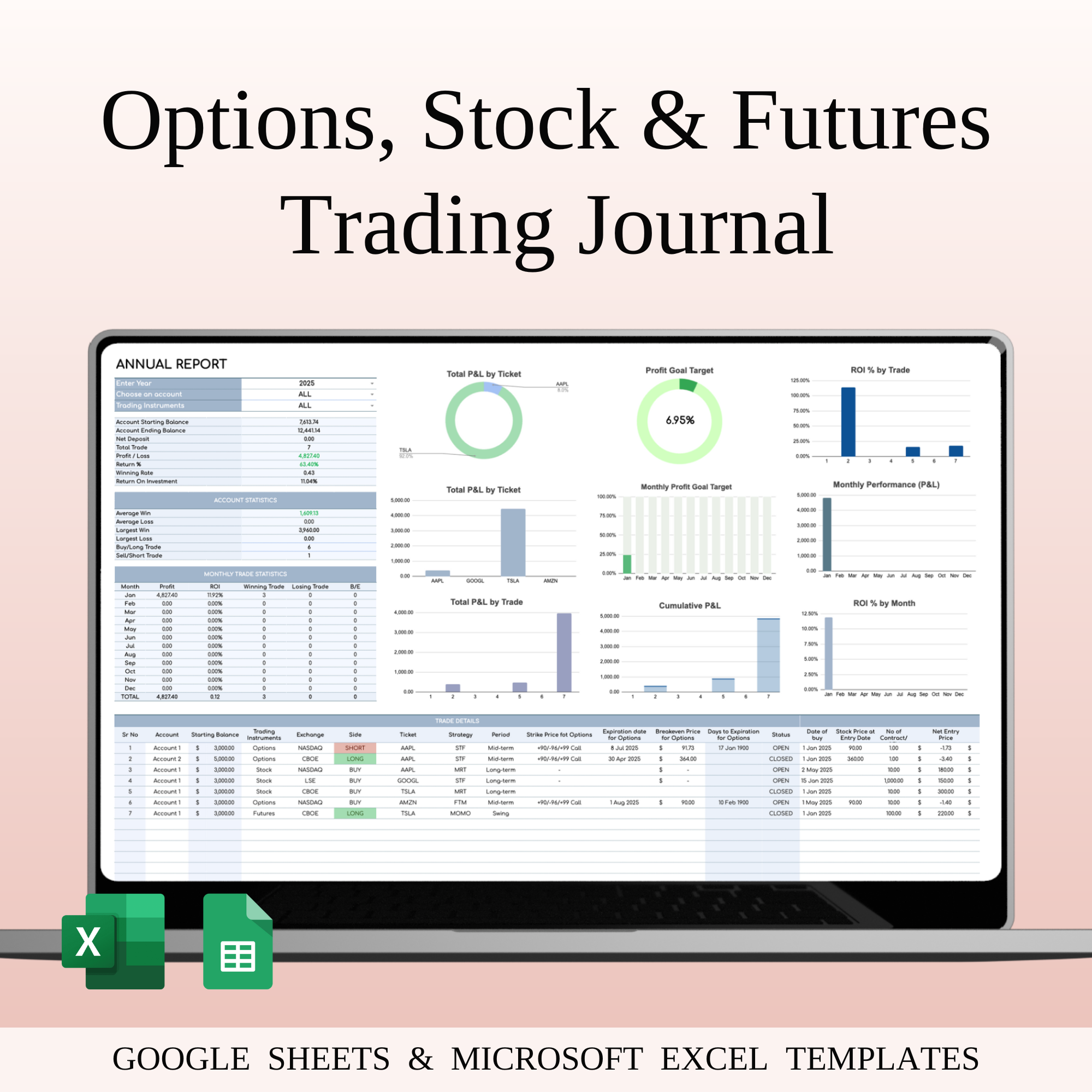 Options, Stock & Futures Trading Journal Template dark mode journal futures journal market analysis multi asset trading options journal performance tracking pnl tracking portfolio tracking risk tracking stock journal trade management trade tracking trader tools trading analytics trading dashboard trading log trading metrics trading planner trading template trading workflow