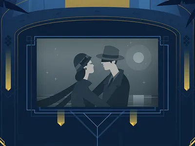 The kiss animation artdeco casablanca cinema hollywood illustration illustrator kiss love midnight motion graphics movie old movies romantic screen sek sekond theater