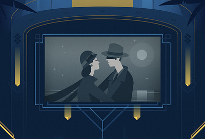 The kiss animation artdeco casablanca cinema hollywood illustration illustrator kiss love midnight motion graphics movie old movies romantic screen sek sekond theater