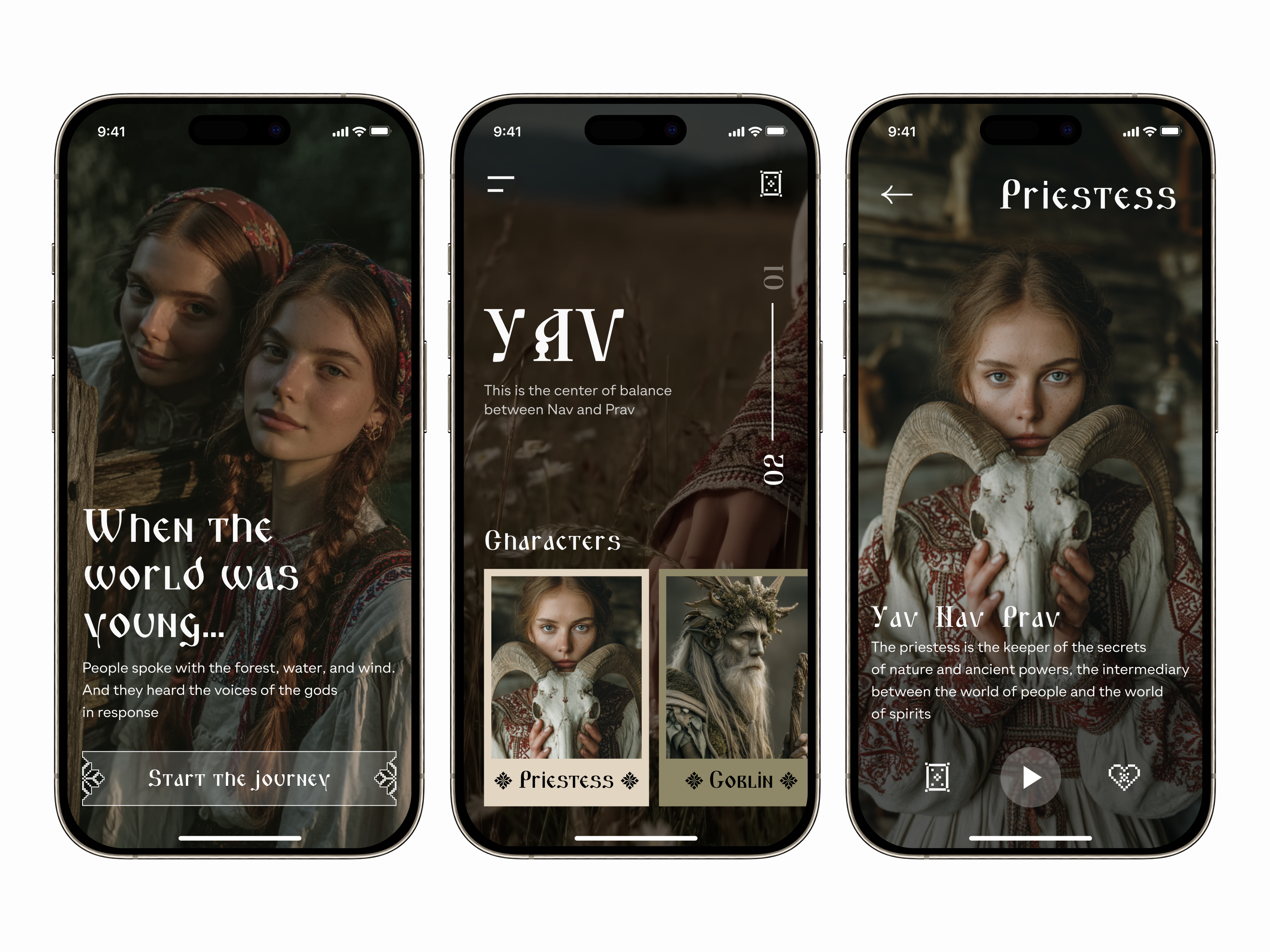 Slavic Mythology — Storytelling Mobile App Concept aesthetic app design clean ui concept culture fantasy illustration interface mobile app mythology nature onboarding slavic storytelling ui design ux