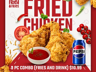 Fried Chicken Combo Social Media Poster Design digital food poster fast food design fast food marketing food promotion design food social media post fried chicken design fried chicken poster restaurant banner design