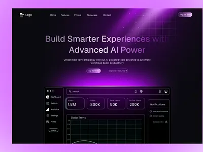 AI Landing Page Modern Dark UI design inspiration glassmorphism landing page modern ui neon ui product design saas design ui design ux ui web design