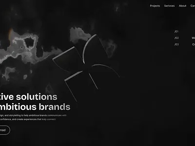 Creative Design Studio Website 3d 3d website art artistic website cursor dark mode design studio framer hover effect logo minimal logo motion design no code development replit threejs ui design unicorn studio webflow webgl website design