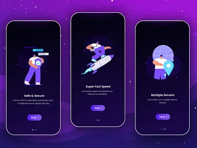 VPN App Onboarding UI – Safe, Fast & Secure android app design app ui dark theme ui dribbble shot gradient ui illustration mobile app design mobile ui modern ui onboarding screens product design security app ui design 2025 uiux design ux case study vpn app