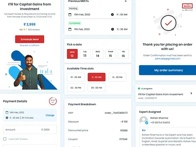 Order booking screens | MEET booking booking screens fintech landing page screens tax taxes ui ux workflow