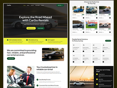 CarGo – Car Rental Landing Page Design automotive booking systems car booking systems car rental conversion design elementor figma fleet ui green ui landing page minimal design responsive website tesla rental systems ui ux web design webflow website design wordpress