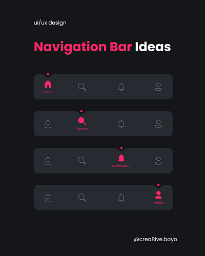Navigation Bar Ideas darktheme graphic design typography ui ui design user interface ux