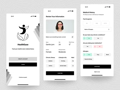 Patient Onboarding & Medical History booking app digital health doctor app figma health data healthcare healthcare app healthtech hospital medical app ux medical data medical history mental health mobile app design patient app patient onboarding telemedicine ui uiux