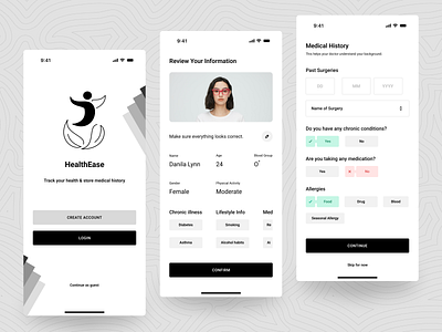 Patient Onboarding & Medical History booking app digital health doctor app figma health data healthcare healthcare app healthtech hospital medical app ux medical data medical history mental health mobile app design patient app patient onboarding telemedicine ui uiux