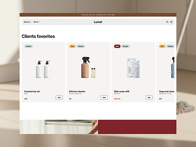 Homepage design on Lumel, new Framer eCommerce store branding conversion ecommerce framer gallery homepage minimalist modern performance product responsive retail shopify template trending ui ux webdesign