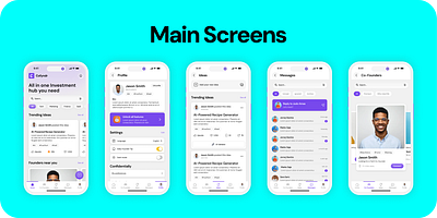 Cofyndr - App Design app design appui co partner app funding app home page investment app login messages mobileapp onboarding profile page splash ui uidesign uiux user interface userinterface ux uxdesign