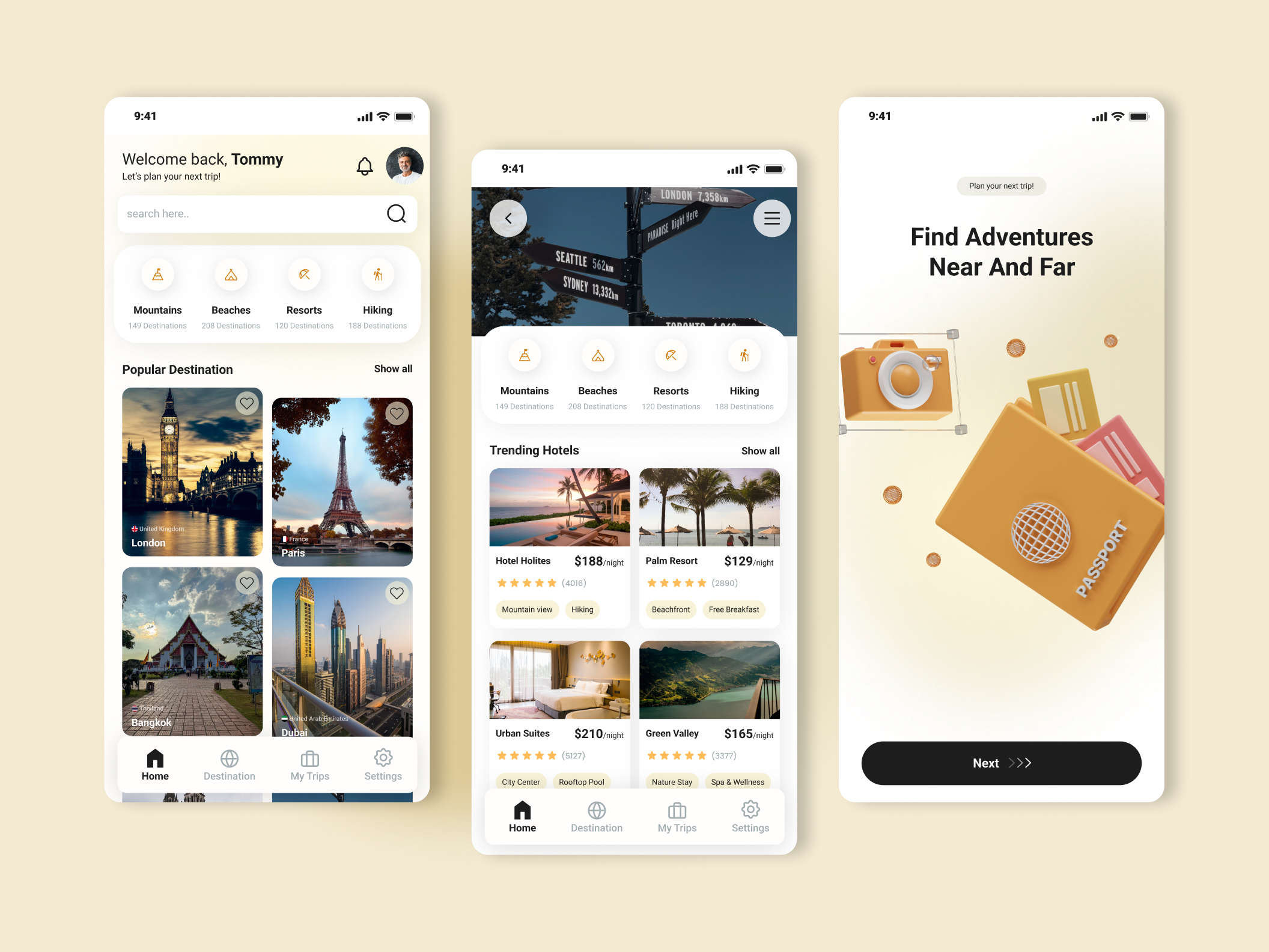 Travel App UI Design — Home, Destination & Hotel Booking Screens app design best app design booking app clean ui design portfolio figmadesign hotel booking app interface ui minimal design mobile app design modern ui product design tourism app travel app travel concept travel ui uidesign user experience user interface ux design