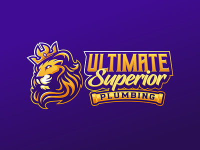Ultimate Superior Plumbing crown design home service home service brand illustration king lion logo mascot pipe plumbing vector art wrench