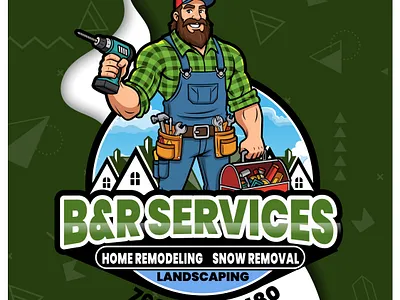 B&R Services Branding System - Cartoon LogoX brand identity branding business card design cartoon logo cartoon logox character logo construction branding door hanger design facebook cover design flyer design home remodeling logo identity system logo design marketing materials mascot logo service business branding yard sign design