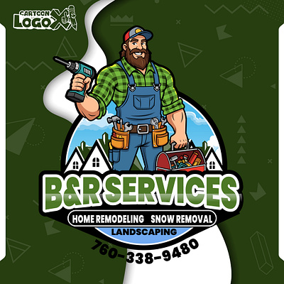 B&R Services Branding System - Cartoon LogoX brand identity branding business card design cartoon logo cartoon logox character logo construction branding door hanger design facebook cover design flyer design home remodeling logo identity system logo design marketing materials mascot logo service business branding yard sign design