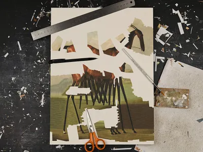 Molly Long Legs after Stubbs, studio collage equestrian equine horse horses legs scissors stubbs