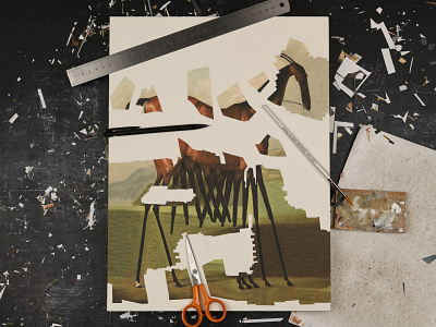 Molly Long Legs after Stubbs, studio collage equestrian equine horse horses legs scissors stubbs