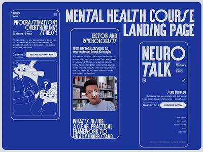 NEURO TALK | Mental Health Course Landing Page branding design emotional wellness first section healthcare web design healthcare website hero section home page illustration landing landing page medical website design mental health mental health websites mobile website modern website therapist therapy website typography ui