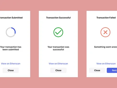 Transaction Status Modal transaction modal transaction states ui ux web 3