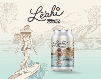 Le‘ahi Brewing Company - Hawaiian Beer beer beer branding beer can beer can design beer label beer packaging brewery brewery branding brewing hawaii hawaiian illustration illustration art label art label illustration mockup surf surfer tropical woman surfer