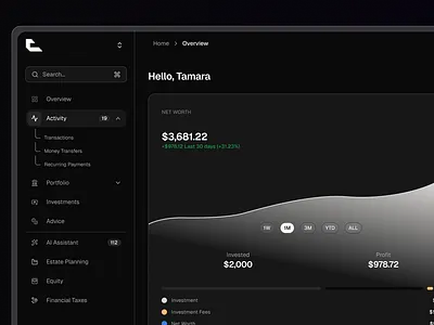 Dark Dashboard Layout admin dashboard product design ui