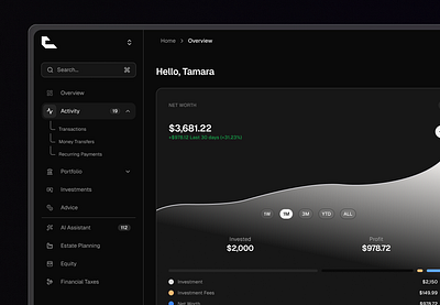 Dark Dashboard Layout admin dashboard product design ui