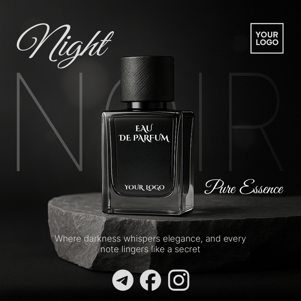 Night Noir – Elegant Dark Perfume Promotion Design advisual branding cosmetic marketing design elegant layout fragrance campaign fregrance graphic design instagram post luxury branding marketing modern branding perfume design premium product ad product highlight social media social media post
