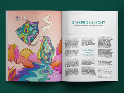 Enlightening Tea - Editorial Illustration 70s australian illustrator colorful editorial illustration enlightenment art landscape illustration psychedelia psychedelic retro surreal art tea illustration vintage illustration wellness illustration