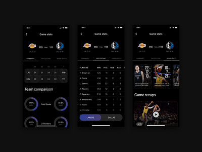 NBA app / Game stats screens app concept design diagram graphic design nba score sport ui