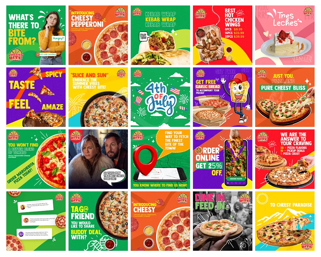 Cheesy Bite Social Ads | Food Marketing & Engagement Creatives. adcampaigndesign addesignexpert campaigncreative conversionfocused digitalads facebookads graphic design highriskmerchant instagramads linkedinads marketingdesign metaads paidmediadesign performancemarketing socialaddesign socialads socialadvisuals socialgraphics startupads visualadvertising