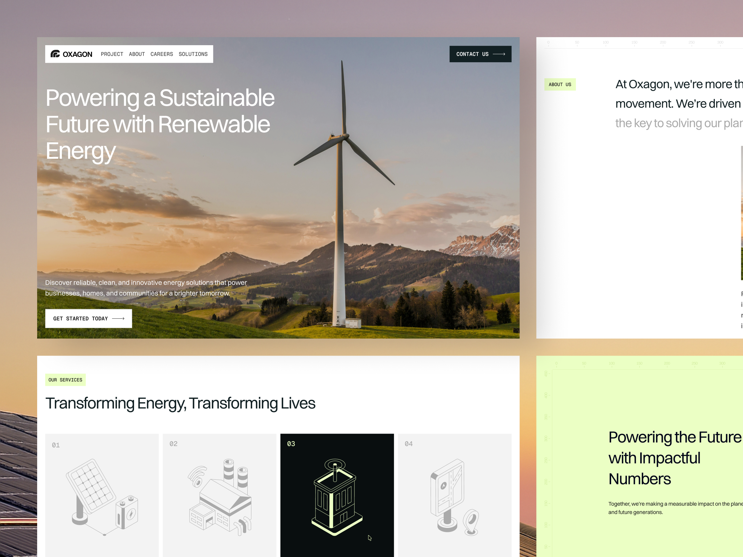 OXAGON - Renewable Energy Landing Page animation clean editorial jitter landing page landing page design renewable energy solar energy solar panel typography ui ux design website concept website design