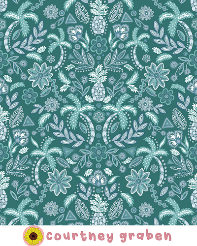 Tropical Palm Tree Textile Print Design by Courtney Graben art design digital art home textiles illustration pattern print design repeating pattern surface design surface pattern design surface print textile artist textile design textile print design