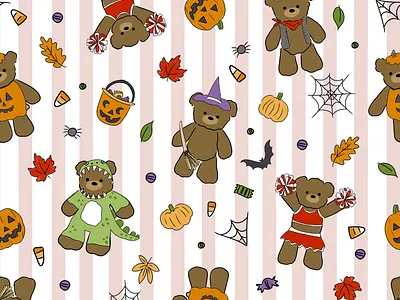 Halloween Teddy Bears Surface Pattern Design by Courtney Graben art design digital art halloween illustration pattern spooky season surface design surface pattern design teddy bear trick or treat