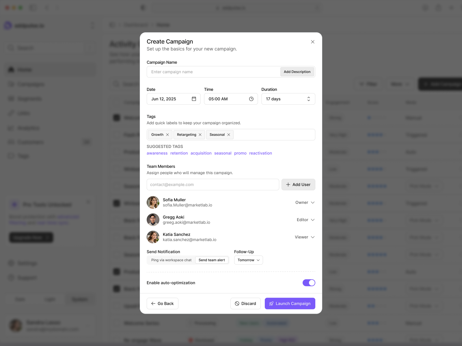 Create Merketing Campaign Form design figma ui web web design