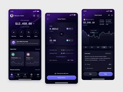 Syntarion - Crypto Mobile Apps analytics animate b2b blockchain clean crypto cryptocurrency dapp dark themed dipa inhouse micro component micro interaction mobile mobile app modern design product design saas startup stock ui
