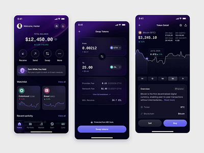 Syntarion - Crypto Mobile Apps analytics animate b2b blockchain clean crypto cryptocurrency dapp dark themed dipa inhouse micro component micro interaction mobile mobile app modern design product design saas startup stock ui