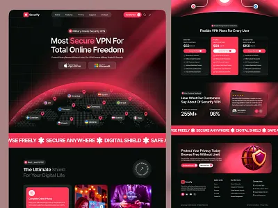 VPN Software Website Landing Page branding dark mode design homepage illustration internet landing landing page network pagina web purple violet safe secure sitio web software ui uiux vpn web design website