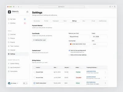 Billing Settings Dashboard Design Concept for SaaS billing settings billing ui dark mode dashboard dashboard design design inspiration design system light mode payment gateway product design saas saas design settings page settings ui ui design uiux design user interface ux design web app web design