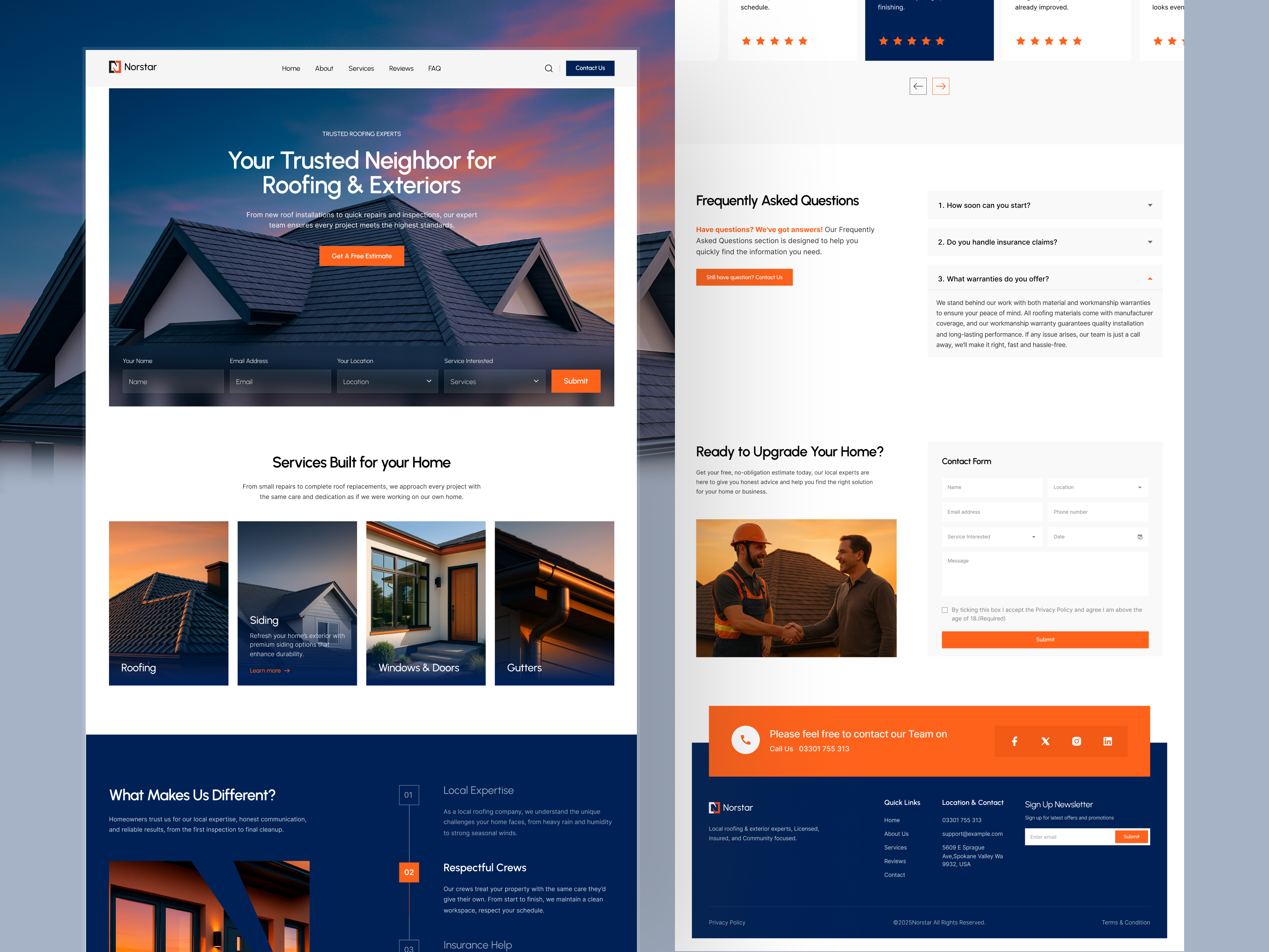 Roofing & Exteriors Website Redesign construction conversion optimized design framer home services landing page local business roofing website service business trending ui uiux design web design webflow website design website redesign wingly