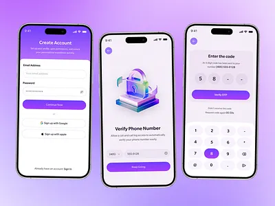 Live Audio Chat Rooms App — Signup & Verify Screens audio chat app audio rooms auth flow create screen forgot password illustration login form login screen mobile app onboarding otp screen sign up screen social app voice app