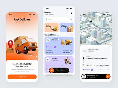 Delivery & Package Tracking App UI 3d illustration app design clean design courier service delivery app delivery service ios app logistics app mobile mobile app mobile ui modern ui package tracking shipment tracking tracking ui uiux design
