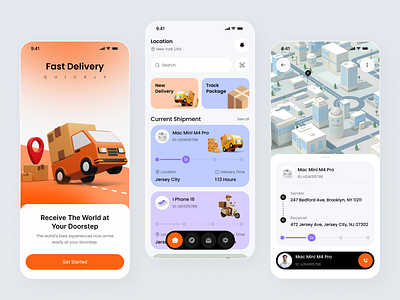 Delivery & Package Tracking App UI 3d illustration app design clean design courier service delivery app delivery service ios app logistics app mobile mobile app mobile ui modern ui package tracking shipment tracking tracking ui uiux design
