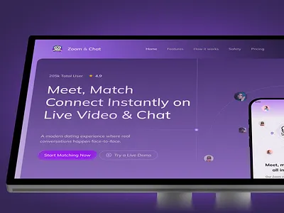 Modern Social Media Video Calling & Messaging Landing Page app design chat app ui design landing page design mobile app modern app ui social media ui design video calling app website zoomchat ui