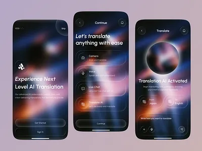 AI Smart Language Translation Mobile App ai ai assistant ai chat app ai language app ai mobile app ai powered ai translate app ai translation artificial intelligence chat aap communication tool concept design dark mode ui interaction design language translator machine learning mobile app translation app translator ai uiux design
