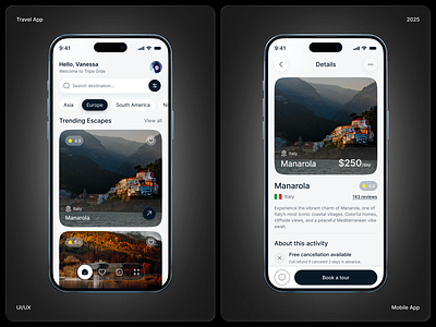 Travel Escape App UI app concept design app design booking app clean ui exploration app figma design ios app ui minimal ui mobile app concept mobile ui modern app design tourism app travel app travel app design travel booking travel destination travel interface travel ui trip app uiux design