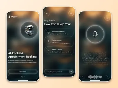 AI Powered Medical Appointment Booking App ai assistant ai health care app ai healthcare ai powered appointment booking appointment booking app concept design dark theme digital health health management health tech healthcare app medical ai medical assistant medication reminder mobile app productivity app scheduling app smart health uiux design
